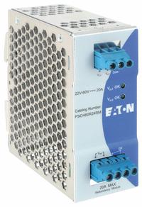 EATON DC Power Supply: DIN Rail, 960 W Output Power - Rated, 20 A Current - Output, Single Phase (MPN PSG480R24RM). Key specifications — attr1044898: Single; attr1044874: Aluminum; attr1044879: 24V DC; attr211400: EATON.