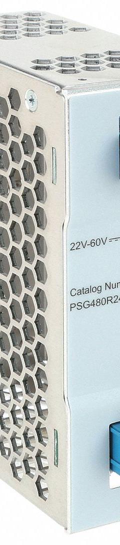 EATON DC Power Supply: DIN Rail, 960 W Output Power - Rated, 20 A Current - Output, Single Phase (MPN PSG480R24RM). Key specifications — attr1044898: Single; attr1044874: Aluminum; attr1044879: 24V DC; attr211400: EATON.