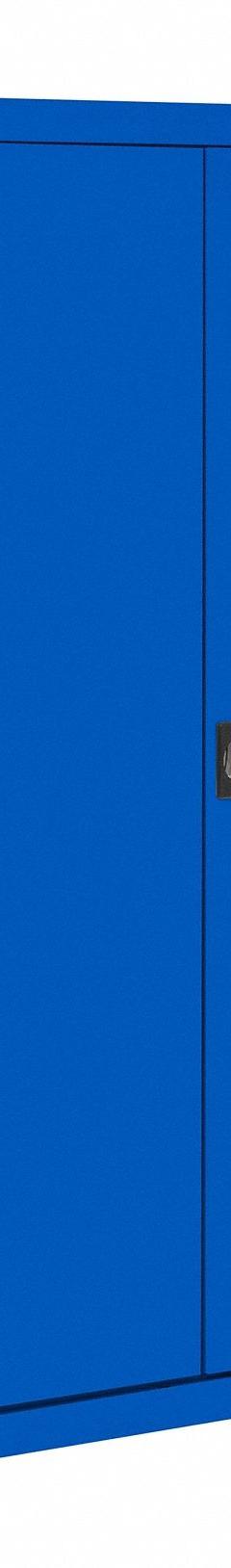 SANDUSKY Shelf Cabinet: 36 in x 18 in x 72 in, 4 Shelves, Recessed Handle & Three-Point Locking (MPN EACR361872-06). Key specifications — attr113700: (3) Adjustable; attr113673: Frame; attr113674: Blue; attr113686: No; attr113685: Assembled; attr113675: Hanging Rods; attr113689: Recessed; attr66488: SANDUSKY.