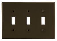 HUBBELL Wall Plate: Toggle, 3 Gang, Brown, Std Size (MPN P3). Key specifications — Brand: HUBBELL; Material: Polycarbonate.