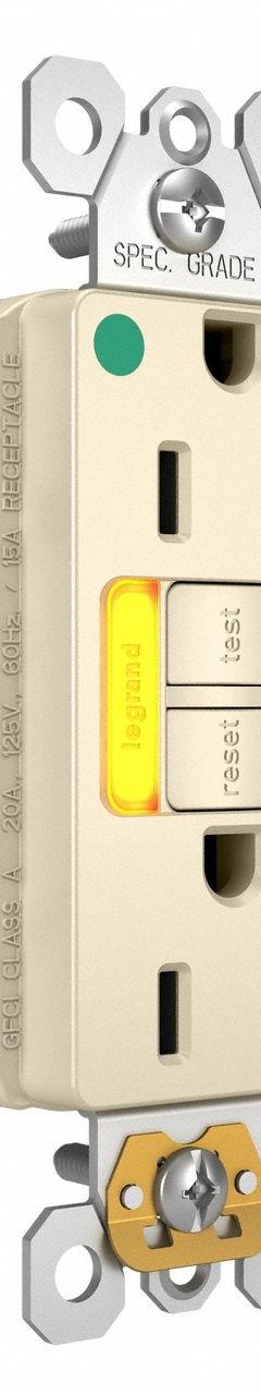 LEGRAND GFCI: Hospital Grade, Duplex, 5-15R, Light Almond, GFCI, 125V AC, 15 A, 2 Pole / 3 Wire (MPN 1597HGTRPIAMBLA)