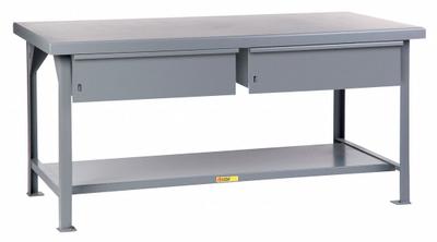 LITTLE GIANT Workbench: Fixed Ht, Steel, 72 in x 36 in, 10,000 lb Overall Load Capacity - Workbenches with Drawers & Lower Shelves