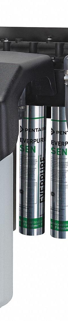 PENTAIR/EVERPURE Water Filtration System: 0.5 micron, 15 gpm, 200,000 gal, 33 1/4 in Overall Ht (MPN EV943732-75). Key specifications — Connection Type: NPT; Filter Media: Carbon Block; Reduces: Sediment; Brand: PENTAIR/EVERPURE.