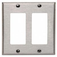 LEVITON Wall Plate: Duplex Outlet, 2 Gang, Silver, Std Size (MPN 84409-40). Key specifications — Brand: LEVITON; Material: Stainless Steel.