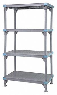 QUANTUM STORAGE SYSTEMS Shelving Unit: 60 in x 18 in, 62 in Overall Ht, 4 Shelves, Quick-Adjust (MPN QP186062SS-4). Key specifications — Resistance Properties: Abrasive Chemical-Resistant; Shelf Adjustment Type: Quick-Adjust; Frame Material: Polypropylene; Shelving Material: Polypropylene; Brand: QUANTUM STORAGE SYSTEMS.