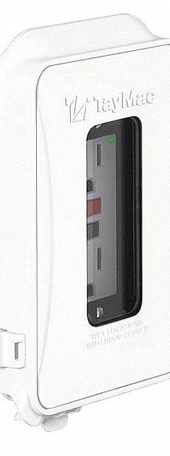 TAYMAC While In Use Weatherproof Cover: 1 Gangs, For Decora/GCFI Electrical Component Type, White (MPN ML450W). Key specifications — Brand: TAYMAC; Color: White; Cover Material: Polycarbonate; For Electrical Component Type: Decora/GCFI; Mounting Orientation: Horizontal or Vertical.