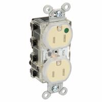 HUBBELL Snapconnect receptacle: Hospital Grade, Duplex, 5-15R, Ivory, 125V AC, 15 A, 2 Pole / 3 Wire (MPN SNAP8200ILTR)