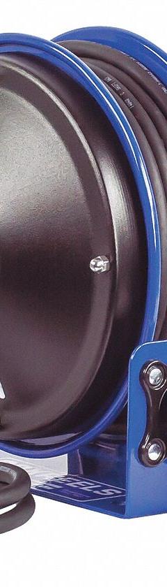 COXREELS Extension Cord Reel: Ratchet Lock, 30 ft Cord Lg, 12 AWG, SJO, 5-20R Cord Lg, 5-20P, Blue (MPN PC10-3012-F). Key specifications — Retractable Cord Ending NEMA Configuration: 5-20R; Feeder Cord Ending NEMA Configuration: 5-20P; Brand: COXREELS.