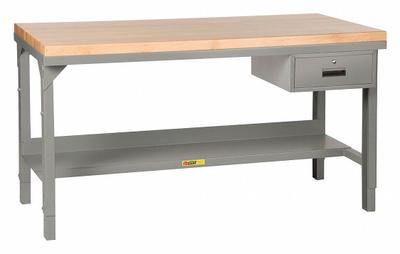 LITTLE GIANT Workbench: Adj Ht, Butcher Block, 60 in x 30 in, 3,000 lb Overall Load Capacity - Workbenches with Drawers & Lower Shelves