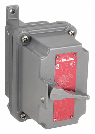 HUBBELL KILLARK Motor Switch: 1 Gang, 2 Poles, 20 A, 0.5 in Hub Dia, Dead End - Enclosed Hazardous-Location Manual Motor Switches