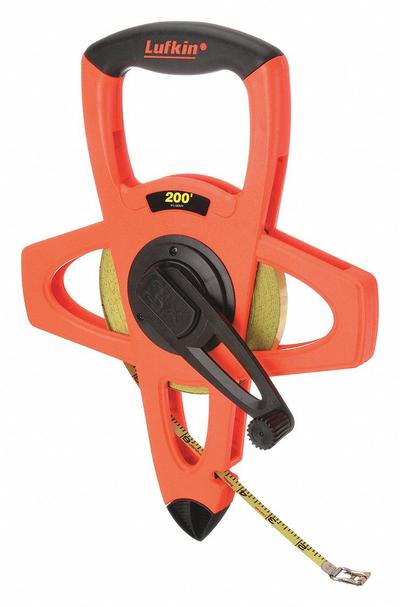 CRESCENT LUFKIN Long Tape Measure: Manual, PS1808N, SAE, 200 ft, 1/8 in, Plastic with Grip - Open-Reel Long Tape Measures