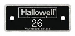 HALLOWELL Numbers 26 to 50: 2 3/8 in x 1 in, 25 Plates, 26 to 50, Aluminum, NPH26-50. Key specifications — Manufacturer Part Number: NPH26-50; Brand: HALLOWELL; Material: Aluminum; Number Range: 26 to 50; Product Type: Number Plates; Color: Black with White Lettering.