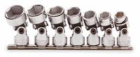 PROTO Socket Set: SAE, 7 Pieces, (7) 6-Point, 3/8 in Drive Size, 3/8 in to 3/4 in Socket Size Range (MPN J52100). Key specifications — attr1204587: Rail; attr1204586: PROTO; attr1204595: (7) 6-Point; attr1215394: 3/8 in to 3/4 in; attr1224268: 3/8 in.