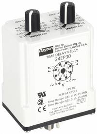 DAYTON Single Function Time Delay Relay: Socket Mounted, 12V DC, 10 A, 8 Pins/Terminals (MPN 24EP30). Key specifications — Brand: DAYTON.
