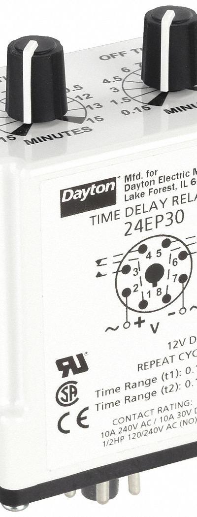DAYTON Single Function Time Delay Relay: Socket Mounted - Socket-Mounted Relays