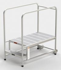 EGA Mobile Work Platform: 1.7 ft Platform Ht - Max, 24 in x 42 in, Aluminum, 300 lb Load Capacity (MPN A002H). Key specifications — Folding: Not Foldable; Mobility: Rolling; Use Location: Indoor; Brand: EGA; Color: Silver; Height Adjustability: Fixed Height; Includes Handrails: Handrails Included; Locking Mechanism: No Locking Mechanism.