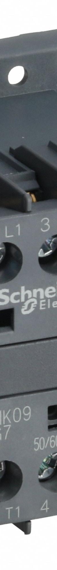 SCHNEIDER Miniature IEC Magnetic Contactor: Non-Reversing, 3 Poles, 3NO Contacts, 9 A, 120V AC Coil (MPN LC1K0910G7). Key specifications — attr945107: SCHNEIDER; attr972381: No.