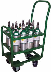 SAFTCART Medical Cylinder Cart: 2,400 lb, 12 Cylinder Capacity, 3 1/4 in Max. Tank Dia., Raised (MPN MM6-12). Key specifications — Brand: SAFTCART; Caster/Wheel Configuration: (2) Rigid.