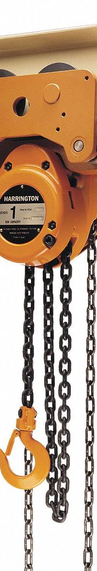HARRINGTON Manual Chain Hoist: Geared Trolley, 3,000 lb Lifting Capacity, 10 ft Lift Lg (MPN G-NTH015-10). Key specifications — attr925865: HARRINGTON; attr925886: Hook with Safety Latch.