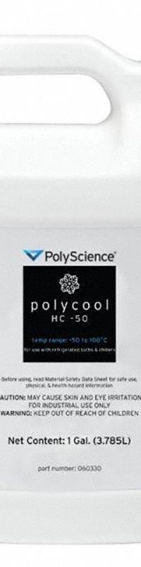 POLYSCIENCE Antifreeze Fluid: -50° to 100°C, -50° to 100°C, Antifreeze Fluid, 3.8 L Capacity (MPN 060330-KIT-GRAINGER). Key specifications — Brand: POLYSCIENCE; Product Type: Antifreeze Fluid; Temperature Range when mixed with 50%/50% DI Water: -50° to 100°C; Temperature Range: -50° to 100°C.