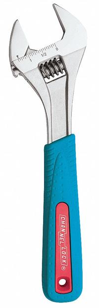 CHANNELLOCK Adjustable Wrench: Alloy Steel, Chrome, 12 in Overall Lg, 1 1/2 in Jaw Capacity (MPN 812WCB). Key specifications — attr309359: Chrome; attr324924: CHANNELLOCK; attr309358: Alloy Steel.