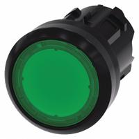 SIEMENS Flush Push Button: Green, 22 mm Mounting Size, Non-Metallic, Maintained (MPN 3SU1001-0AA40-0AA0). Key specifications — Brand: SIEMENS; Action: Maintained; Series: 3SU; Push Button Material Type: Non-Metallic.