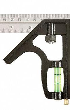 JOHNSON LEVEL Combination Square: Inch/Metric, Stainless Steel, 3 1/2 in, 16 in x 0.85 in, Cast Zinc (MPN 420EM-S). Key specifications — attr936159: 1 mm; attr936166: Cast Zinc; attr936169: Scriber; attr934771: JOHNSON LEVEL; attr936157: Etched.