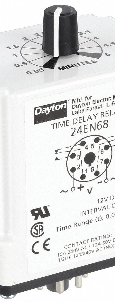 DAYTON Single Function Time Delay Relay: Socket Mounted - Socket-Mounted Relays