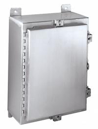 WIEGMANN Enclosure: 316 Stainless Steel, 20 in x 20 in x 8 in, NEMA 12/13/3R/4/4X, Solid Cover (MPN SSN4202008A). Key specifications — Brand: WIEGMANN; Closure Method: Clamps; Enclosure Material: 316 Stainless Steel; Knockouts: Not Included.
