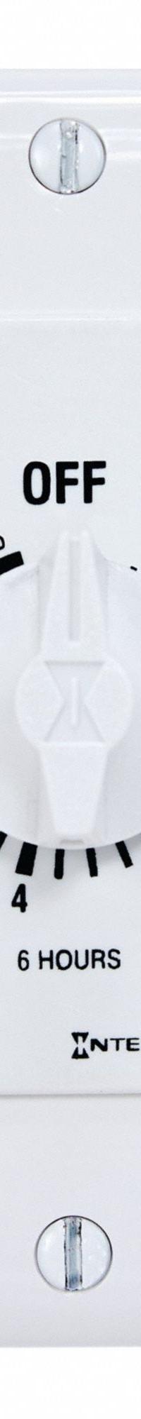 INTERMATIC Spring-Wound Timer: 6 hr Max, SPST, 277V AC, No Wall Plate Included, White (MPN FD6HHW). Key specifications — Brand: INTERMATIC; Includes Hold: Hold Included.