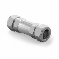 HAM-LET Check Valve: Poppet, Inline Valve Body, 3/4 in Pipe Size, Let-Lok® x Let-Lok®, Let-Lok, FKM (MPN H-400-SS-L-3/4"-10 PSI). Key specifications — Brand: HAM-LET; Seat Material: 316 Stainless Steel.