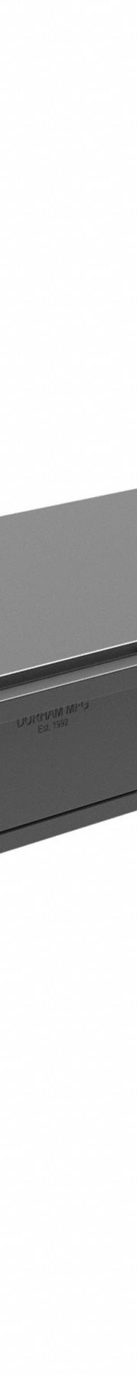DURHAM MFG Drawer Bin Cabinet: 33 3/4 in x 12 1/4 in x 4 in, 6 Drawers, Stackable, Steel, Gray (MPN 002-95). Key specifications — Cabinet Material: Steel; Includes Dividers: Yes; Cabinet Finish: Powder Coated; Drawer Color: Gray; Cabinet Style: Drawer; Assembled: Assembled; Drawer Inside WxDxH: (6) 5-15/32 in x 11-1/4 in x 3-3/16 in; Cabinet Color: Gray.