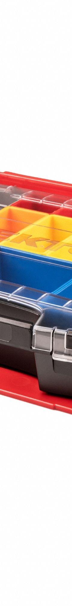 TEKTON Lidded Drawer: 17 1/2 in W 13 1/2 in D 4 in H, Plastic, Blue/Gray/Green/Orange/Red/Yellow (MPN OLB94020). Key specifications — attr1116905: Orange; attr1116917: Hinged; attr1116946: TEKTON.