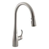 KOHLER Gooseneck Pull Out Kitchen Faucet: Simplice, Brass, Single-Post, Deck, 1 Mounting Holes (MPN K-596-VS). Key specifications — Series: Simplice; Brand: KOHLER.