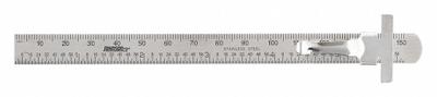 JOHNSON LEVEL Pocket Rule: 7203, 6 in, 0.02 in Thick, 1/64 in/1 mm, Clear, Black, Semi-Flex - Stainless Steel Rulers