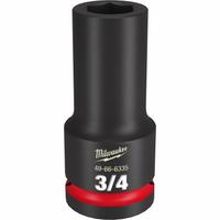 MILWAUKEE Deep Impact Socket: 3/4 in Drive Size, SAE, 3/4 in Socket Size, 6-Point, Deep, Friction (MPN 49-66-6335). Key specifications — attr1215501: MILWAUKEE; attr1215515: Black Phosphate; attr1215518: 3/4 in.