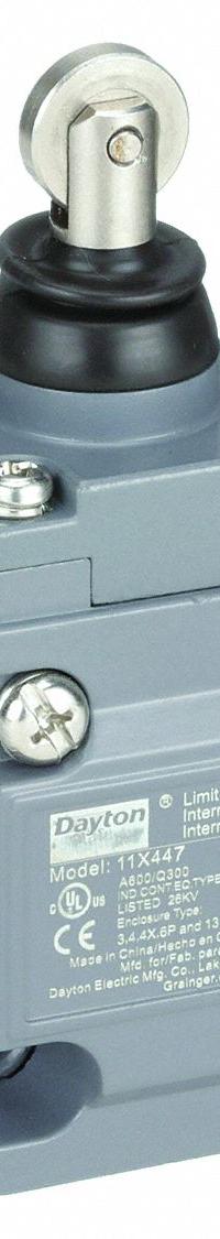 DAYTON Limit Switch: Roller Plunger (MPN 11X447). Key specifications — attr1019632: DAYTON; attr1019639: Screw Terminals.
