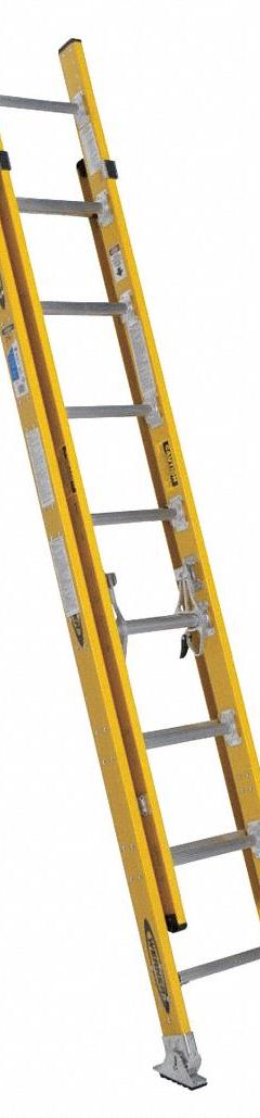 WERNER Extension Ladder: 16 ft Ladder Size, Fiberglass, 375 lb Load Capacity, 39 lb Wt, 2 Sections (MPN 7116-2). Key specifications — Color: Yellow; Brand: WERNER; Included Features: Rope and Pulley; Removable Fly: Removable.