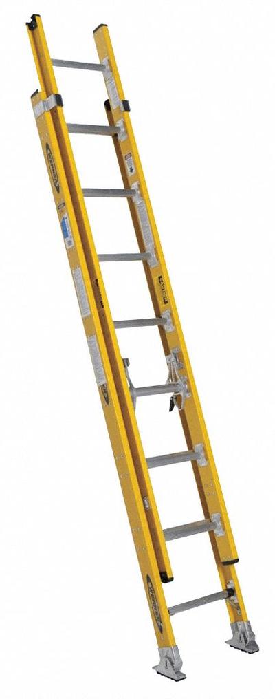 WERNER Extension Ladder: 16 ft Ladder Size, Fiberglass, 375 lb Load Capacity, 39 lb Wt - Non-Conductive Fiberglass Extension Ladders