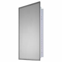 KETCHAM Medicine Cabinet: Rectangular, Glass, 36 in Overall Ht, 18 in Overall Wd, Stainless Steel (MPN 178). Key specifications — Brand: KETCHAM; Frame Material: Stainless Steel; Frame Finish: Bright Annealed; Frame Color: Silver; Material: Glass.