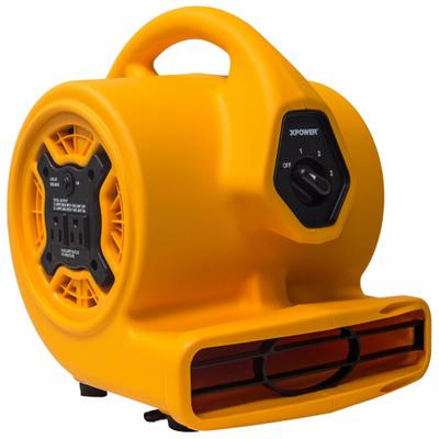 XPOWER Centrifugal Blower: 800 cfm, 1/5 hp, Fixed Frame, 115V AC, 3 Speeds, Yellow - Portable Blowers