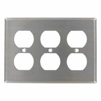 LEVITON Wall Plate: Duplex Outlet, 3 Gang, Silver, Std Size (MPN 84030-40). Key specifications — Brand: LEVITON; Material: Stainless Steel.