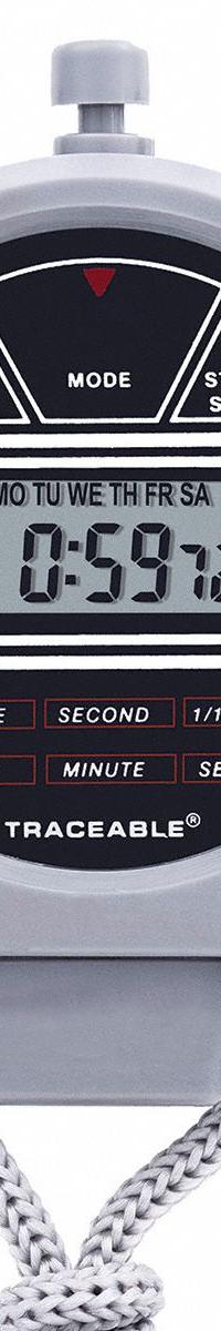 TRACEABLE Stopwatch: +/-0.1% Accuracy, Stopwatch Functions, Count Up, LCD, Audible, NIST, Included (MPN 1043). Key specifications — Count Direction: Count Up; Accuracy: +/-0.1%; Alarm Type: Audible; Calibration Certificate Type: NIST; Digital Display Screen Type: LCD; Maximum Time Capacity: 23 hours, 59 minutes, 59 seconds; Brand: TRACEABLE; Features: Stopwatch Functions.