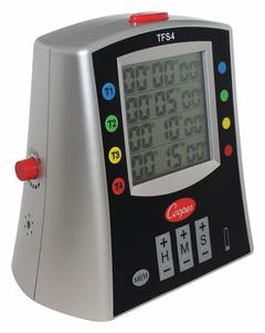 COOPER ATKINS Digital Timer: Color Coded LED and Keypad/Non-Skid Rubber Feet/Splash Proof Keypad (MPN TFS4-01). Key specifications — Clock Function Included: No; Count Direction: Count Up; Features: Non-Skid Rubber Feet; Digital Display Screen Type: LCD; Alarm Type: Audible; Brand: COOPER ATKINS; Maximum Time Setting: 99 minutes, 59 seconds.