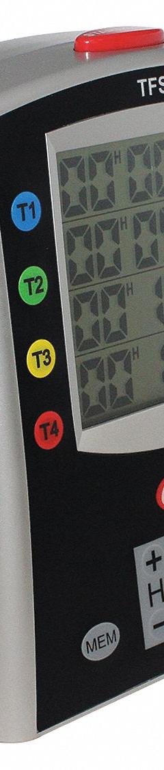 COOPER ATKINS Digital Timer: Color Coded LED and Keypad/Non-Skid Rubber Feet/Splash Proof Keypad (MPN TFS4-01). Key specifications — Clock Function Included: No; Count Direction: Count Up; Features: Non-Skid Rubber Feet; Digital Display Screen Type: LCD; Alarm Type: Audible; Brand: COOPER ATKINS; Maximum Time Setting: 99 minutes, 59 seconds.