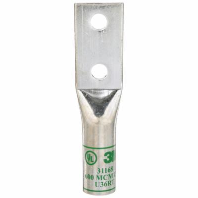 3M Compression Lugs: For 600 kcmil, Stranded Wire, 1/2 in Stud Size, Long - Two-Hole Compression Lugs