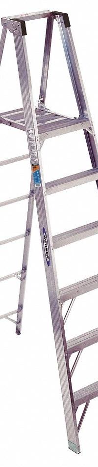 WERNER Platform Stepladder: 6 ft Ladder Size, Aluminum, 300 lb Load Capacity, 23 lb Wt (MPN P376). Key specifications — Brand: WERNER; Included Features: Guard Rail.