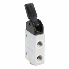 AVENTICS Manual Air Control Valve: Lever, Three-Way / Two-Position, Aluminum, Normally Closed (MPN 0820402105). Key specifications — attr1078735: Aluminum; attr1078772: Normally Closed; attr1078762: Manual Air Control Valve.