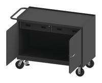 DURHAM MFG Mobile Cabinet Workbench: 48 in x 24 in, Steel, 2,000 lb Overall Load Capacity, Gray (MPN 3415-FL-95). Key specifications — Included Components: Handle on Side; Assembly: Fully Assembled; Brand: DURHAM MFG.