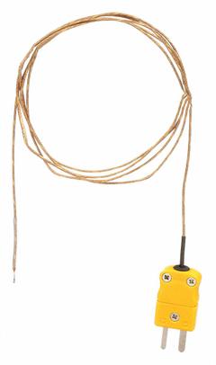 TEST PRODUCTS INTL. Bead Wire Temperature Probe: -40°F to 950°F /-40°C to 510°C, ±4°F, Type K (MPN GK11M). Key specifications — Brand: TEST PRODUCTS INTL.; Cable Material: Fiberglass; Cable Length: 4 ft; Accuracy: ±4 °F; Process Mounting Connection: Bayonet.